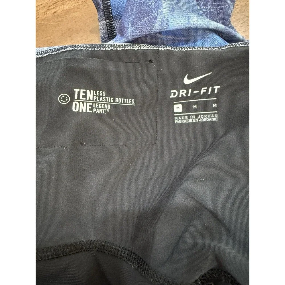 Nike Dri-FIT Women’s Mesh Overlay Leggings M Blue Smoke Print Shorts Lined Yoga